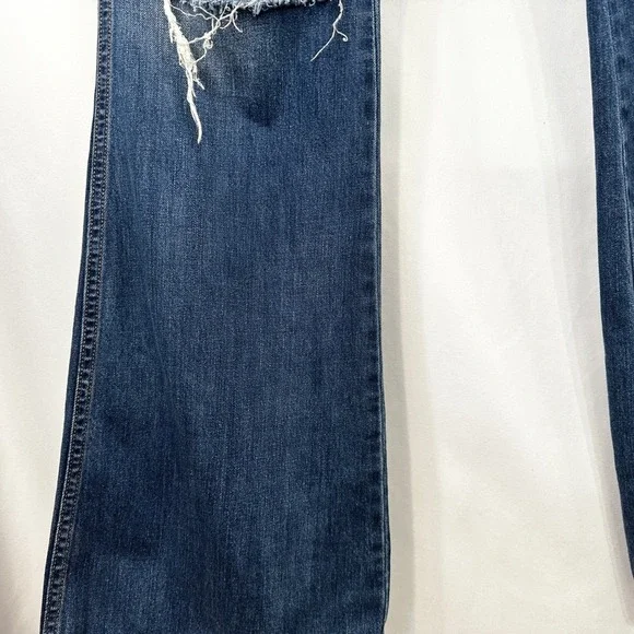 American Eagle Outfitters Size 8 Jeans Long Distressed High Rise Flare Blue 763 - Picture 7 of 11